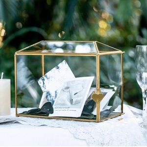 Card box, wedding, birthday, anniversary party. Gold glass.